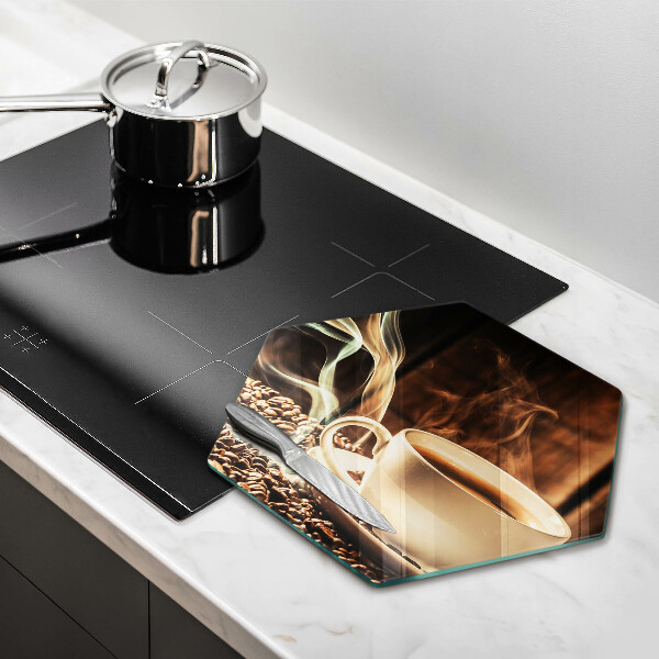 Tabla de cortar de vidrio Taza y granos de café