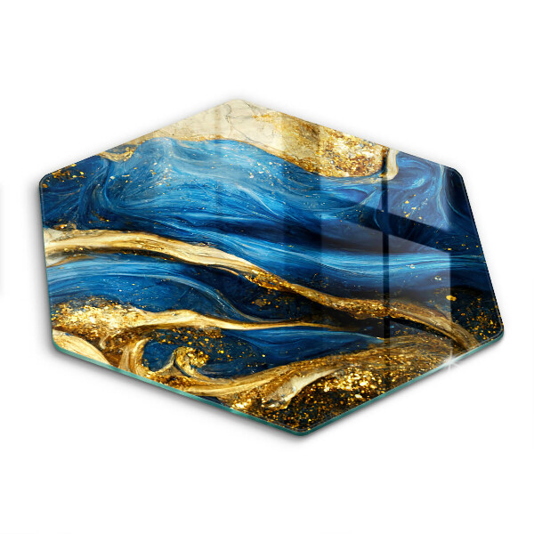 Tabla de cortar de vidrio Mármol azul y dorado