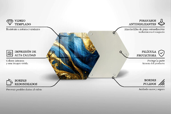 Tabla de cortar de vidrio Mármol azul y dorado