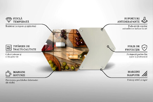 Tabla de cortar de vidrio Botellas de vino y uvas