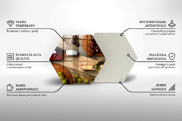 Tabla de cortar de vidrio Botellas de vino y uvas