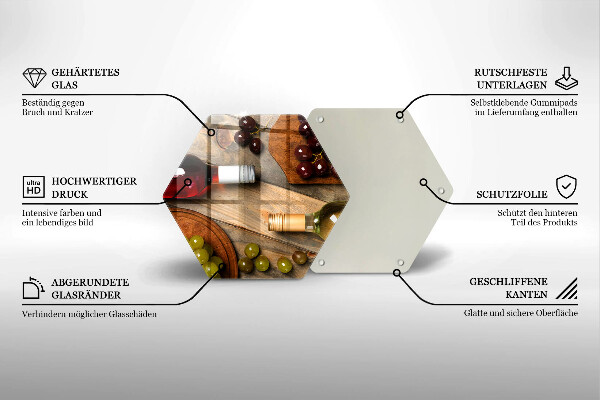 Tabla de cortar de vidrio Botellas de vino y uvas