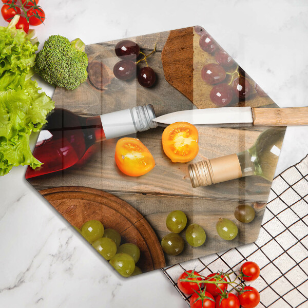 Tabla de cortar de vidrio Botellas de vino y uvas