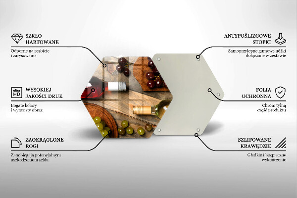 Tabla de cortar de vidrio Botellas de vino y uvas