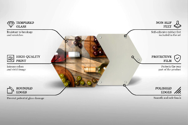 Tabla de cortar de vidrio Botellas de vino y uvas
