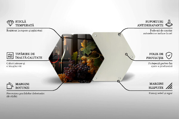 Tabla de cortar de vidrio Copa de vino y uvas