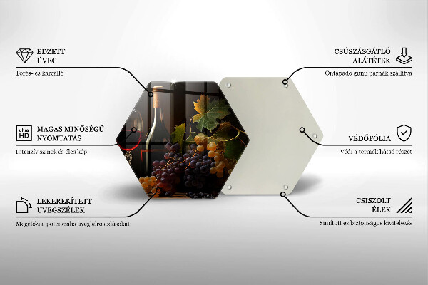 Tabla de cortar de vidrio Copa de vino y uvas