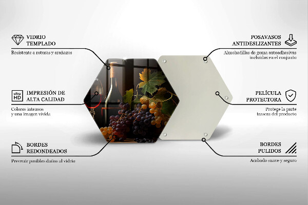 Tabla de cortar de vidrio Copa de vino y uvas