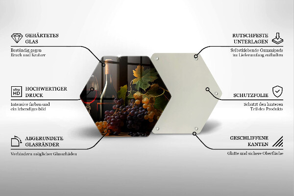 Tabla de cortar de vidrio Copa de vino y uvas