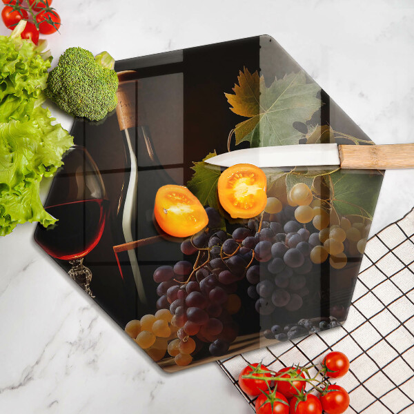 Tabla de cortar de vidrio Copa de vino y uvas