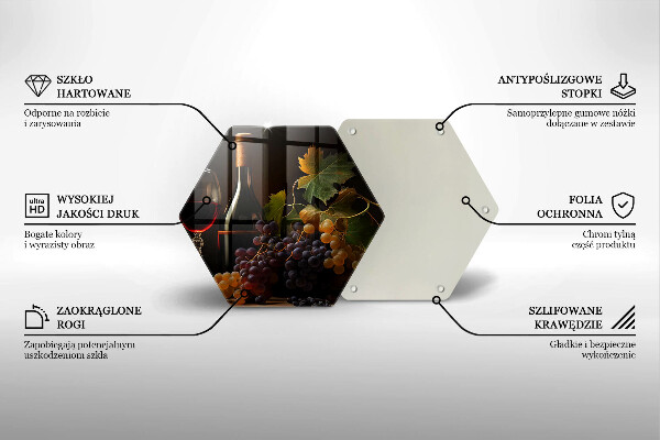 Tabla de cortar de vidrio Copa de vino y uvas