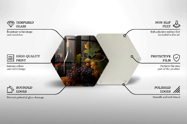 Tabla de cortar de vidrio Copa de vino y uvas