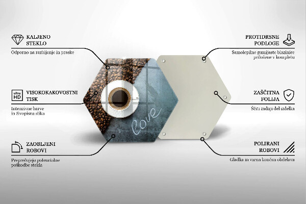 Tabla de cortar de vidrio Granos de café y taza