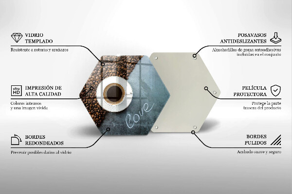 Tabla de cortar de vidrio Granos de café y taza
