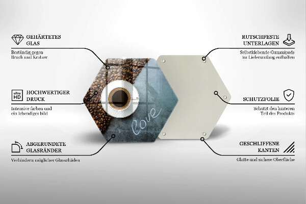 Tabla de cortar de vidrio Granos de café y taza