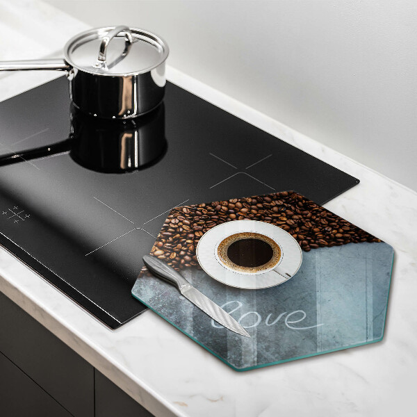 Tabla de cortar de vidrio Granos de café y taza