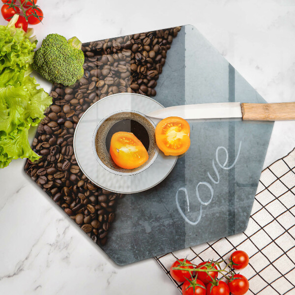 Tabla de cortar de vidrio Granos de café y taza