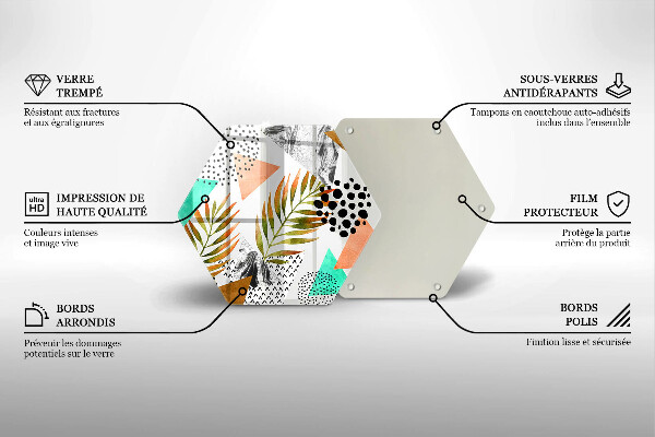 Tabla de cortar de vidrio Patrón de hojas boho