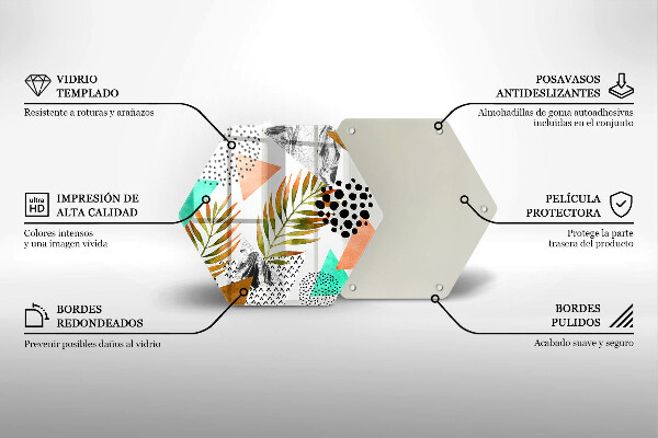 Tabla de cortar de vidrio Patrón de hojas boho