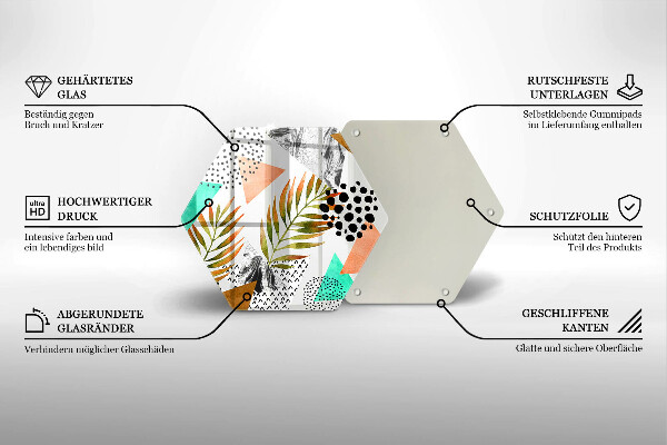 Tabla de cortar de vidrio Patrón de hojas boho