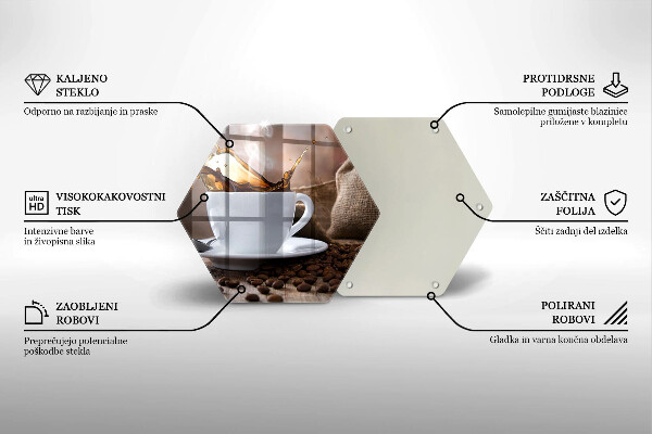 Tabla de cortar de vidrio Taza y granos de café