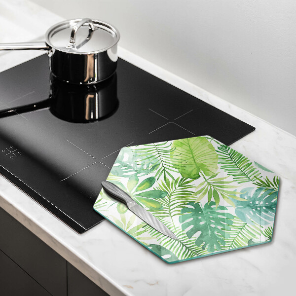 Tabla de cortar de vidrio Hojas boho acuarela