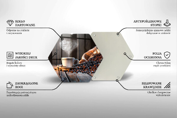 Tabla de cortar de vidrio Taza de café y corazón