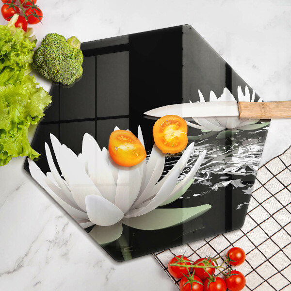 Tabla de cortar de vidrio Lirios blancos en el agua