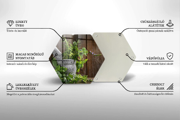 Tabla de cortar de vidrio Plantas hierbas y madera