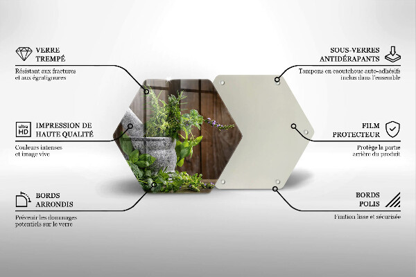 Tabla de cortar de vidrio Plantas hierbas y madera