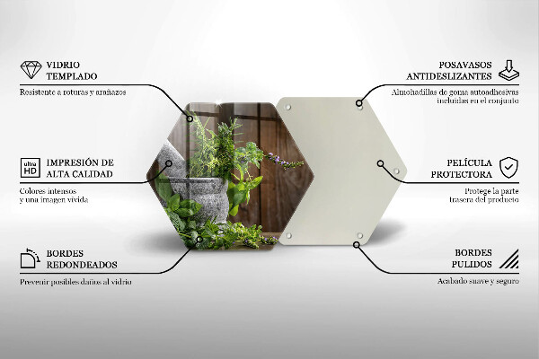 Tabla de cortar de vidrio Plantas hierbas y madera