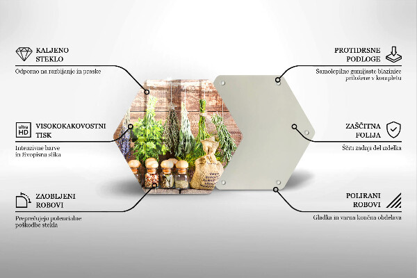 Tabla de cortar de vidrio Hierbas especias y madera