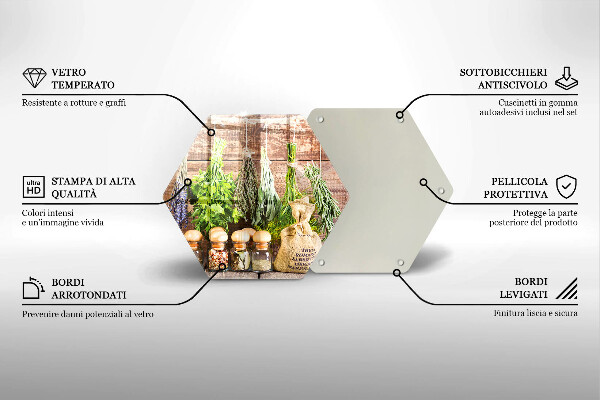 Tabla de cortar de vidrio Hierbas especias y madera