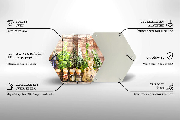 Tabla de cortar de vidrio Hierbas especias y madera