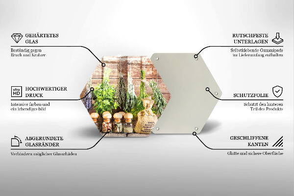 Tabla de cortar de vidrio Hierbas especias y madera