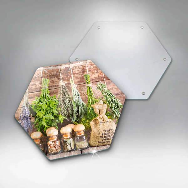 Tabla de cortar de vidrio Hierbas especias y madera