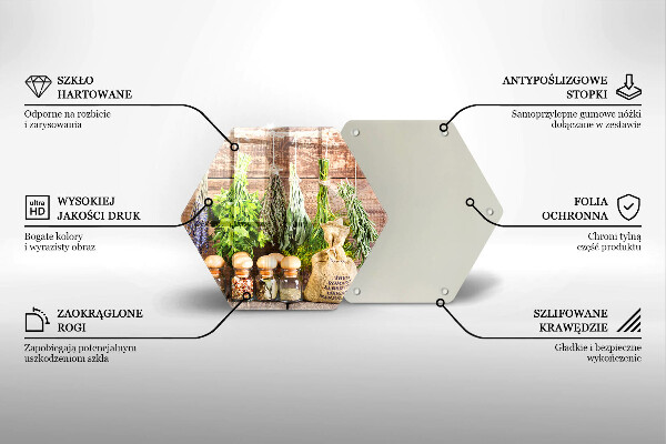 Tabla de cortar de vidrio Hierbas especias y madera