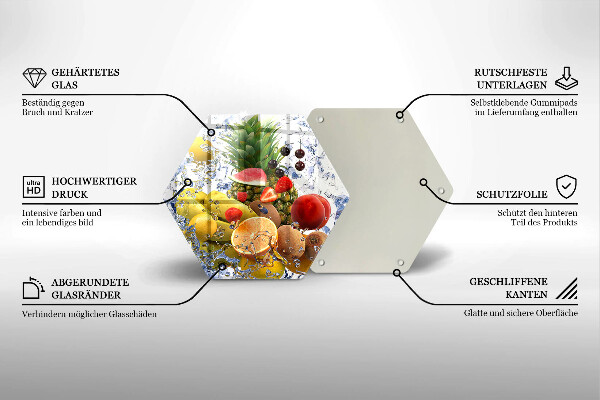 Tabla de cortar de vidrio Fruta jugosa y agua