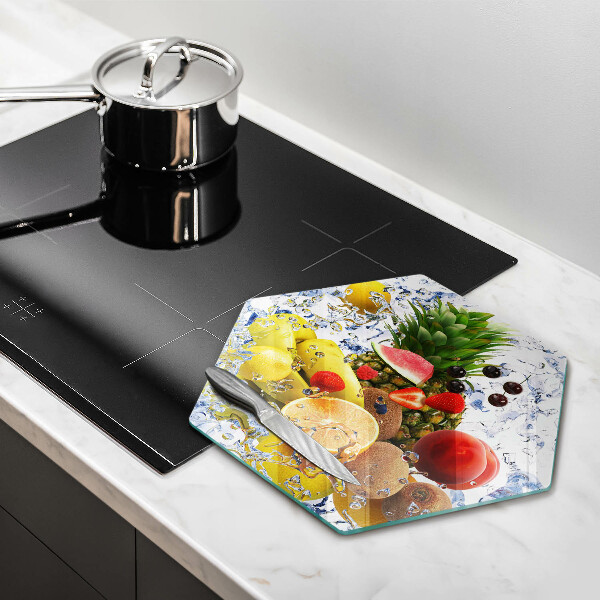 Tabla de cortar de vidrio Fruta jugosa y agua