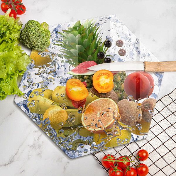 Tabla de cortar de vidrio Fruta jugosa y agua