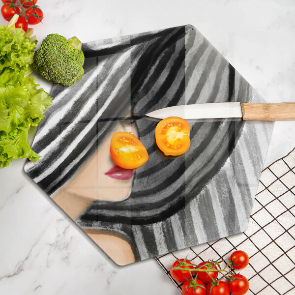 Tabla de cortar de vidrio Mujer con sombrero