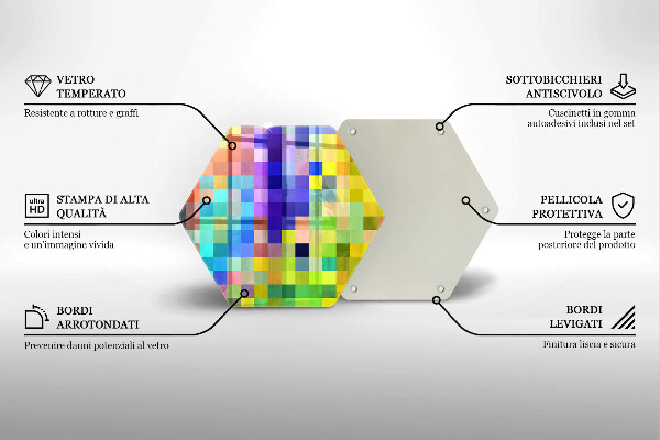 Tabla de cortar de vidrio Cuadrados de píxeles de colores