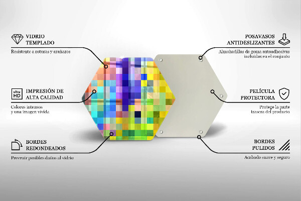 Tabla de cortar de vidrio Cuadrados de píxeles de colores