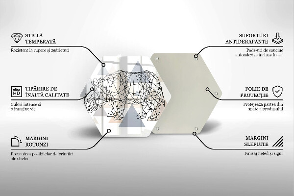 Tabla de cortar de vidrio Rinoceronte de arte lineal