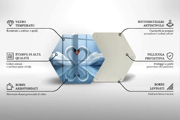 Tabla de cortar de vidrio Dos corazones de cisne