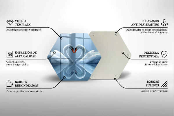 Tabla de cortar de vidrio Dos corazones de cisne
