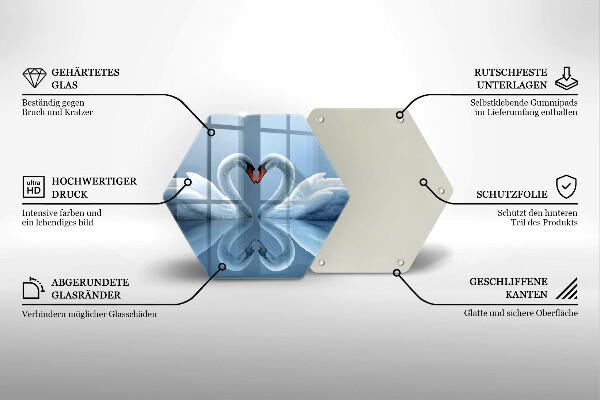Tabla de cortar de vidrio Dos corazones de cisne