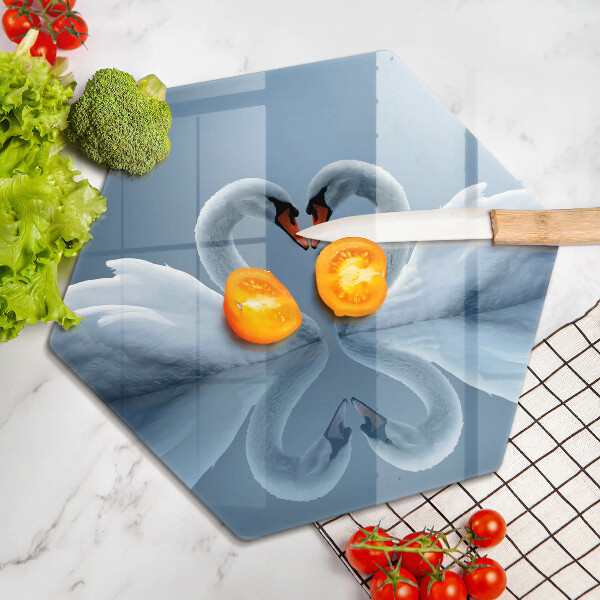 Tabla de cortar de vidrio Dos corazones de cisne