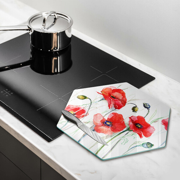 Tabla de cortar de vidrio Flores de amapolas rojas