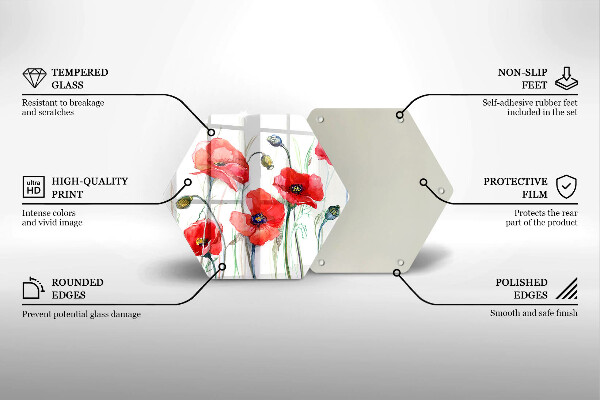 Tabla de cortar de vidrio Flores de amapolas rojas